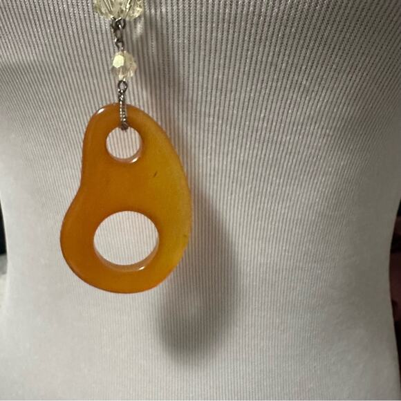 Long Asymmetrical Link Pendant Necklace Amber Yellow - Picture 3 of 3